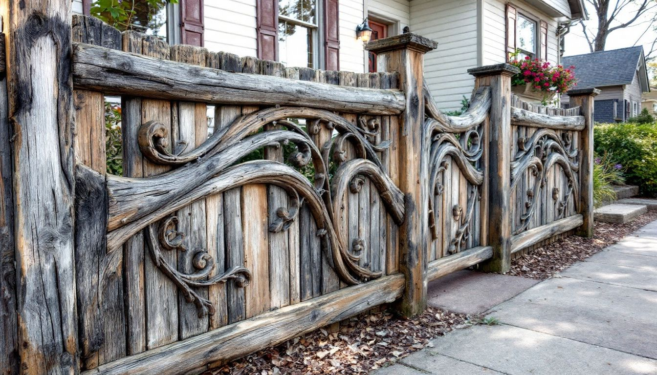 A beautifully designed wooden fence enhancing the curb appeal of a home.