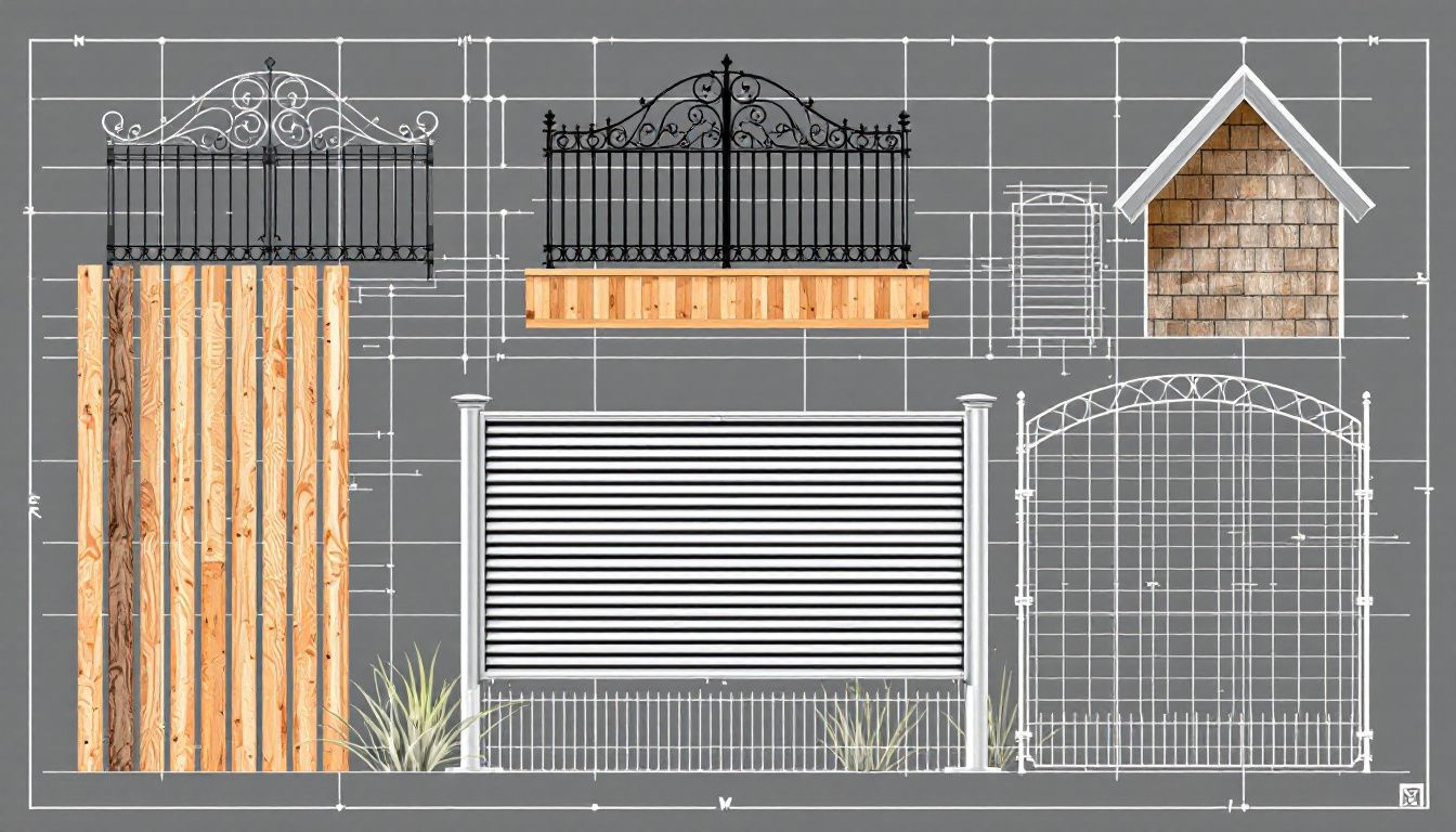 A collage of different types of commercial fencing options available.