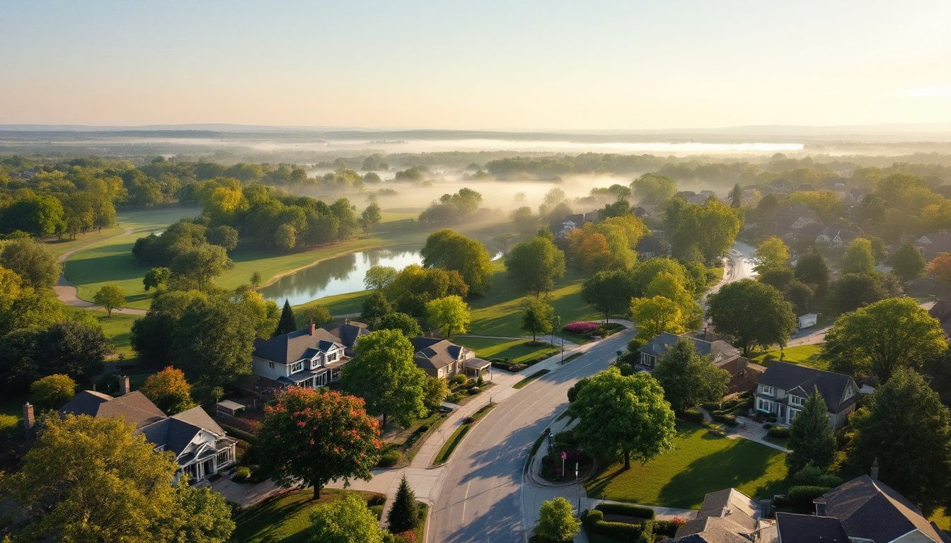 A scenic view of Leawood, KS showcasing its beautiful parks and neighborhoods.