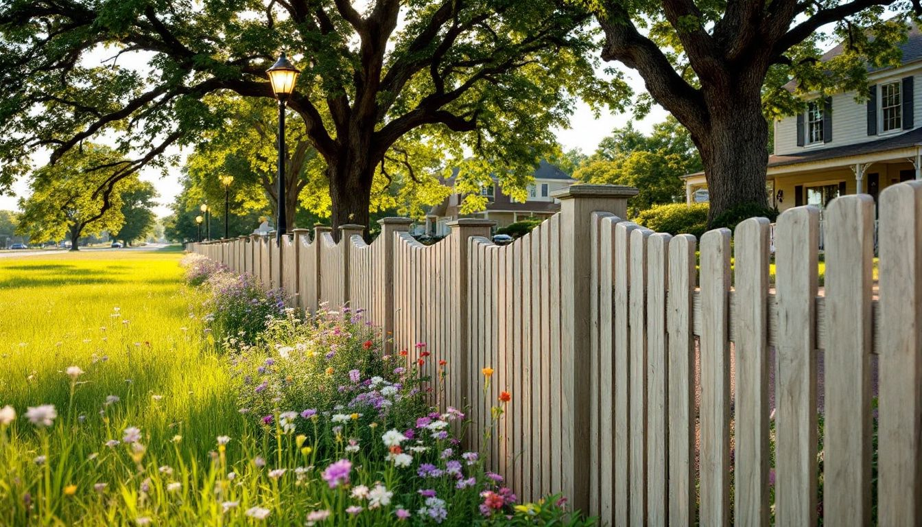 A beautifully designed custom fence enhancing the curb appeal of a yard.