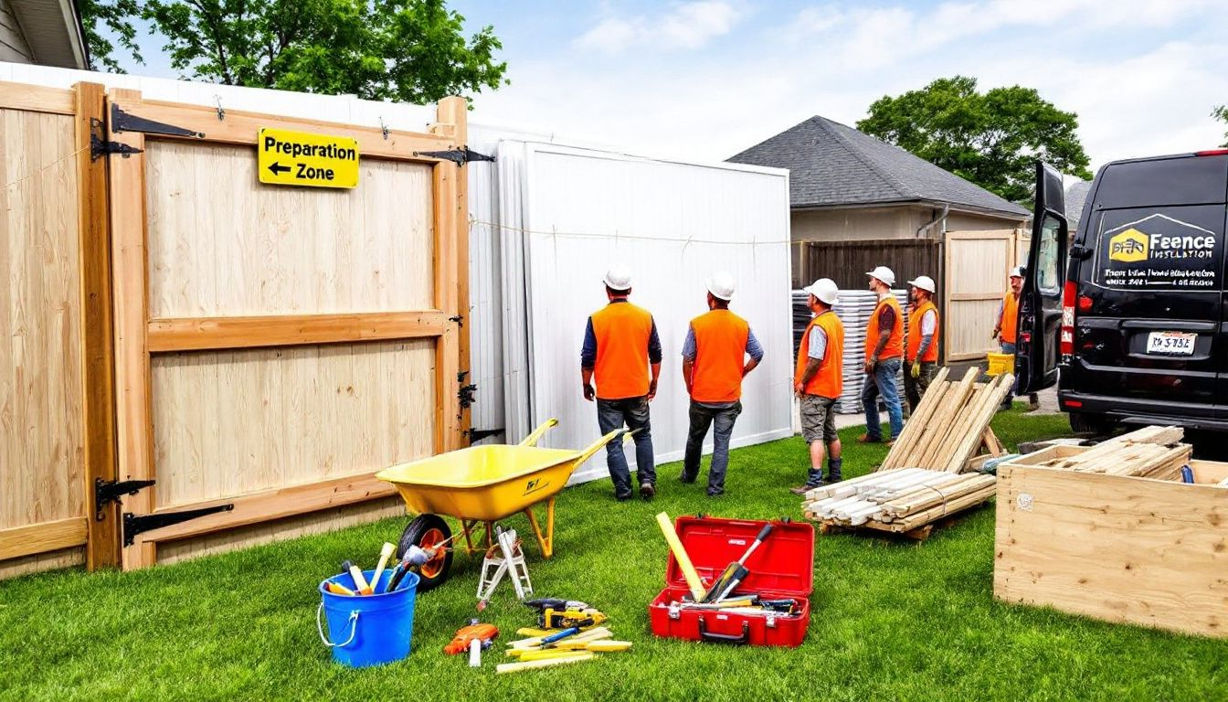 Preparing the site for a vinyl fence installation.