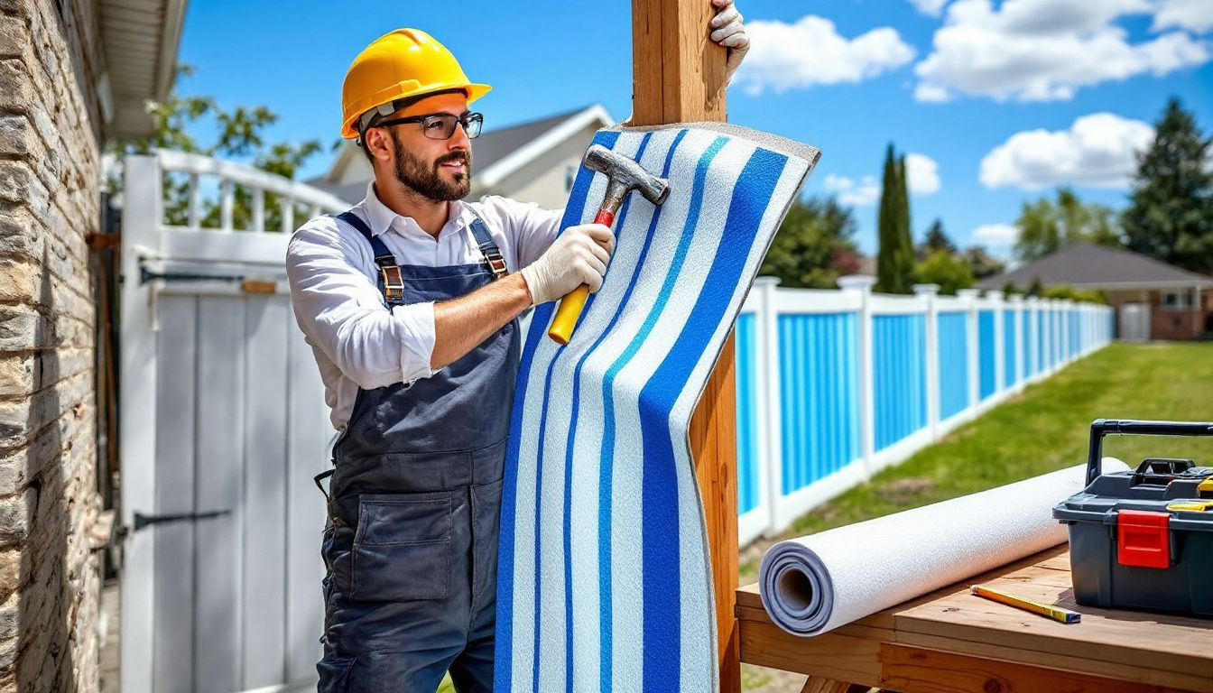 Assembling vinyl fence panels.